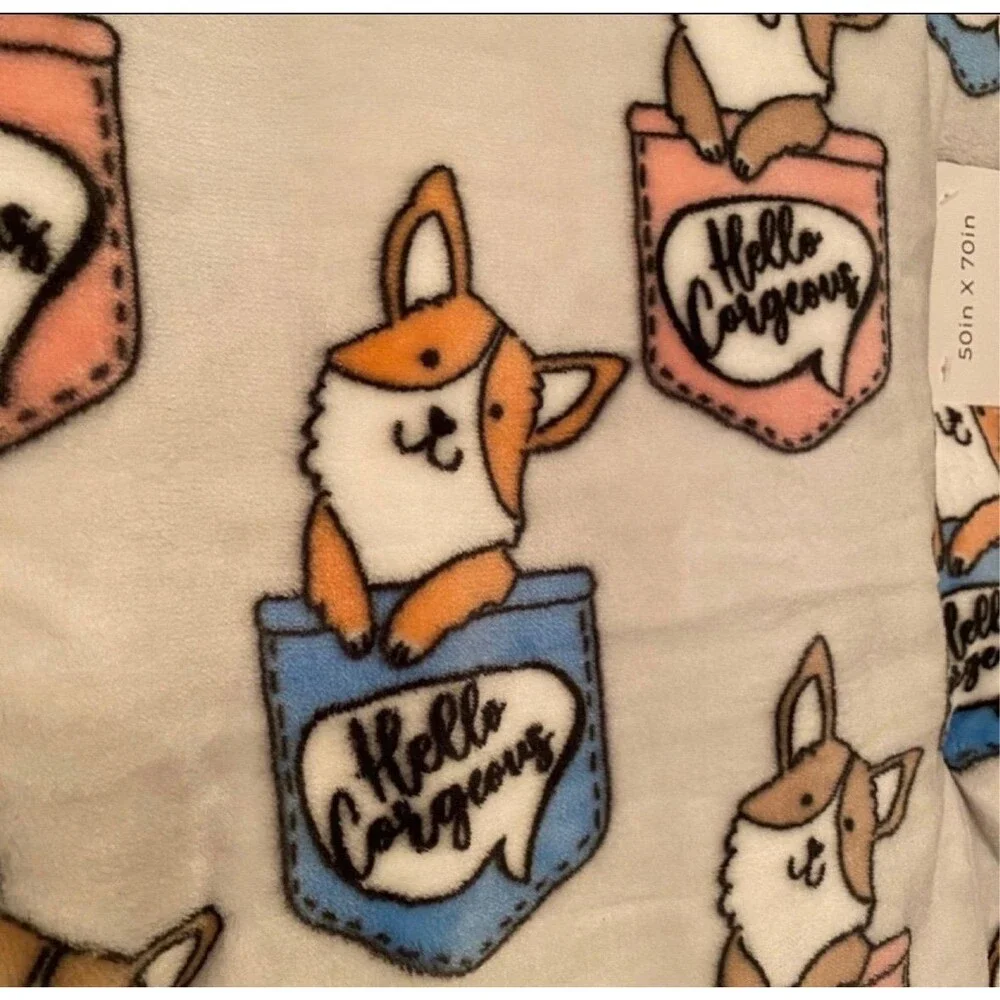 Happy Tails “Hello Corgeous” Corgi Oversized Fleece Throw Blanket